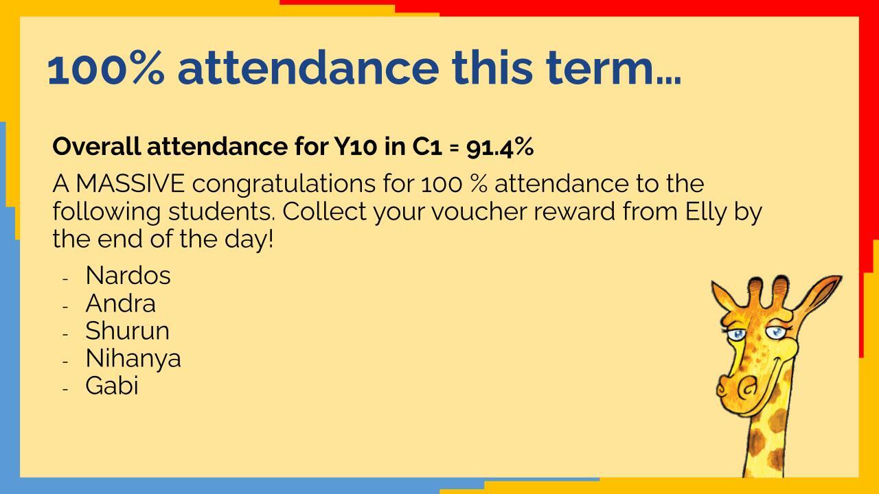 Y10 100% attendance C1 Y10 100% attendance C1