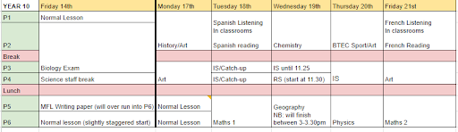 Y10 timetable Y10 timetable